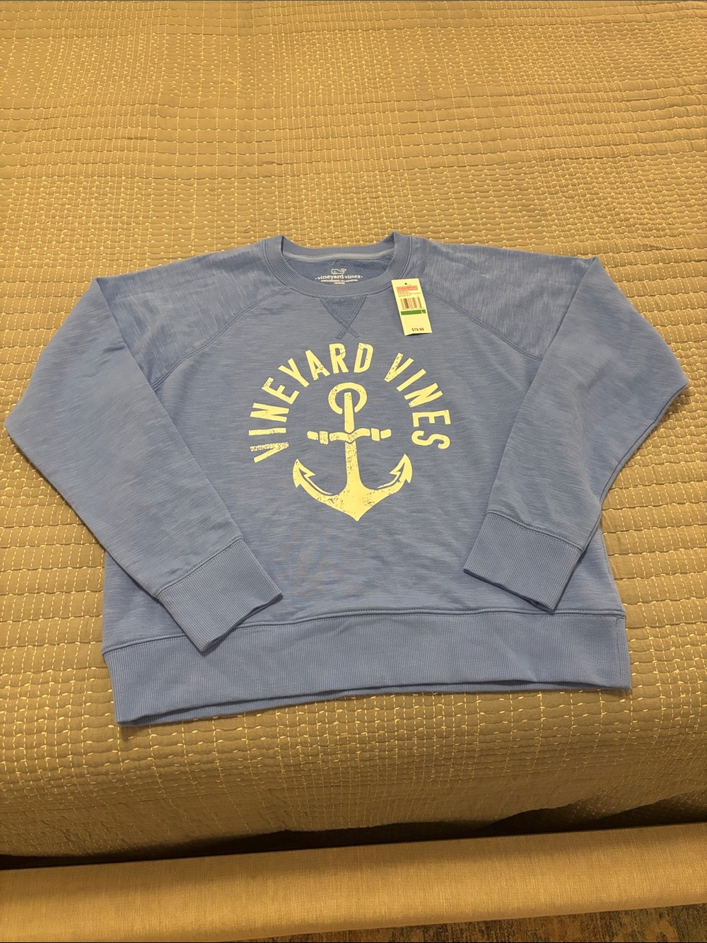 Vineyard Vines Light Blue Crewneck Sweatshirt with Yellow Anchor - Picture 1 of 3